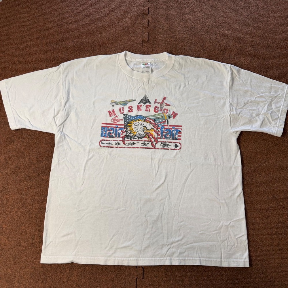 Vintage 2004 Muskegon Air Fair T-Shirt Fruit of the Loom Lofteez White XL Eagle